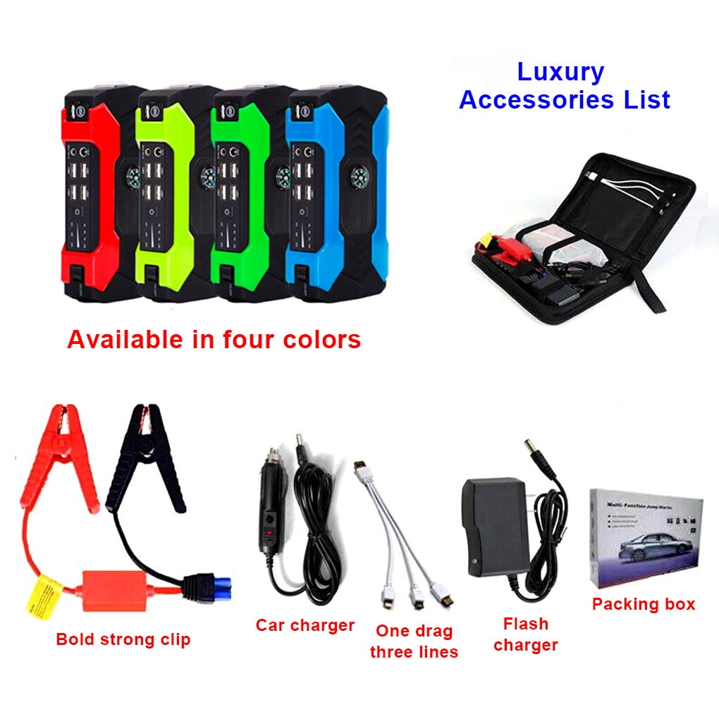 Démarreur De Saut, Booster De Batterie De Voiture Portable 1000A Avec Lampe De Poche LED, Port USB De Charge Rapide, Multifonctionnel Pour Voiture, Camion, Moto, Bateau (Prise UE