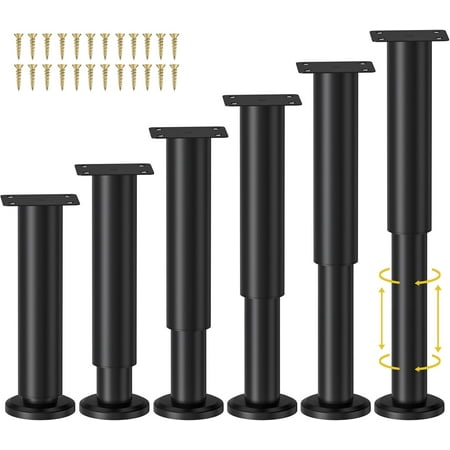 6 Pcs Adjustable Height Bed Support Legs for Bed Frame/Bed Center Slat, Metal Adjustable Furniture Legs 7.08-12.2 inch for Bed/Sofa/Cabinet/Couch/Dresser/Table, Heavy Bed Legs Replacement