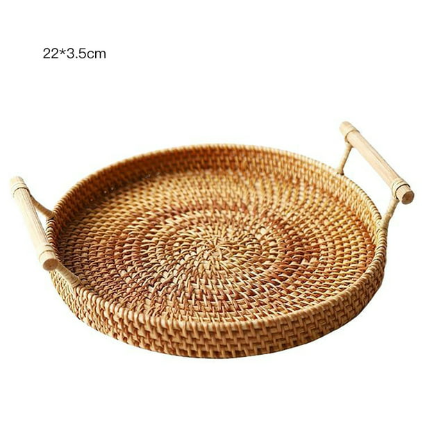 Rattan Woven Bread Basket Round, Round Wicker Butler Tray Table