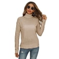 thumbnail image 2 of Womens 2023 Winter Fall Solid Color Turtleneck High Neck Long Sleeve Cable Knit Sweaters Outerwear Warm Fitted Fashion Pullover Sweater, 2 of 4