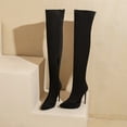 thumbnail image 6 of UngA Wide Calf Boots Women's Suede Knee High Boots Pointed Toe Comfortable Block Heel Side Zipper Riding Boots Black,6, 6 of 7