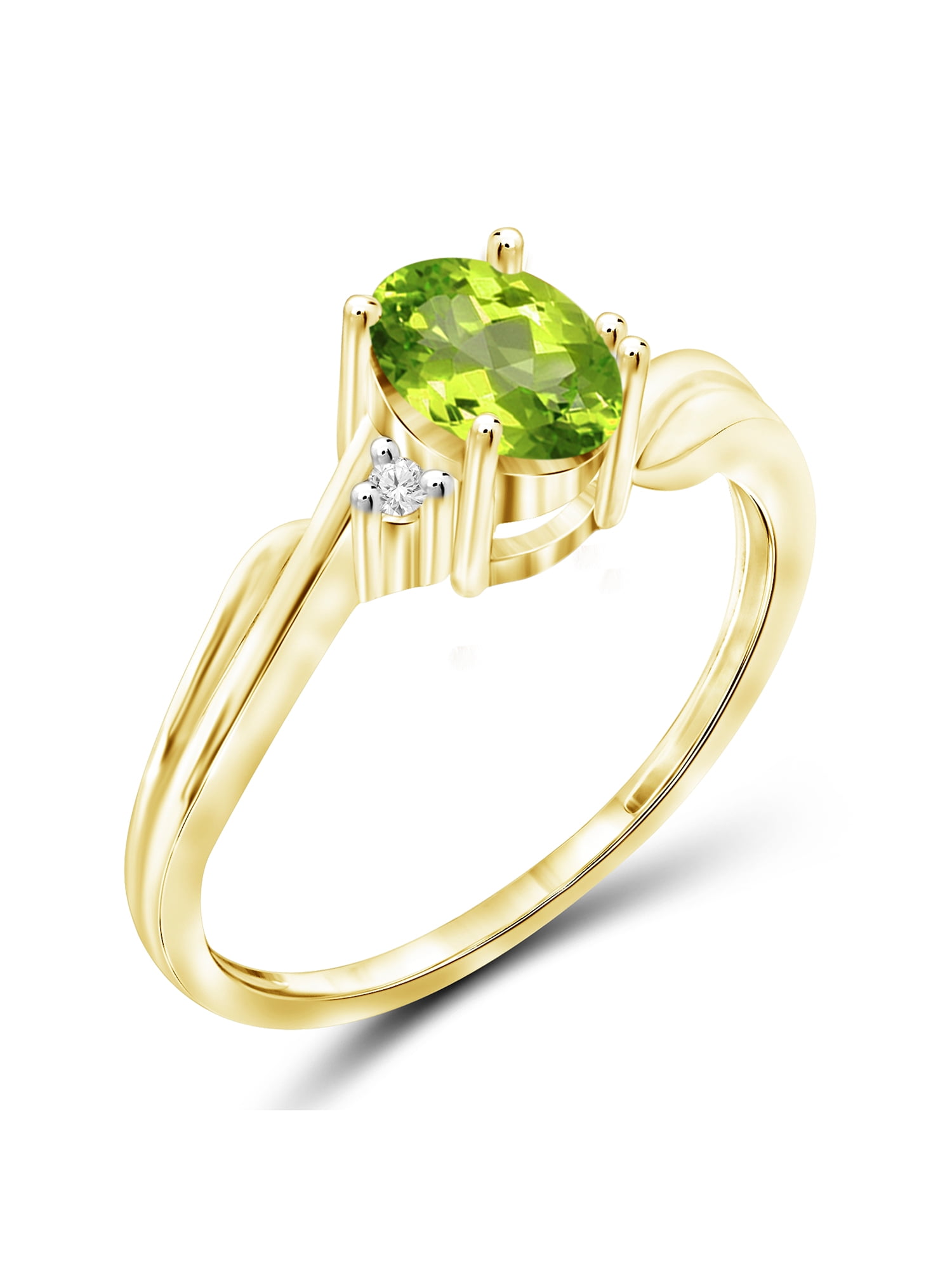 JewelersClub Peridot Ring Birthstone Jewelry–0.80 Carat Peridot 14K Gold Plated Silver Ring Jewelry with White Diamond Accent–Gemstone Rings with Hypoallergenic 14K Gold Plated Silver