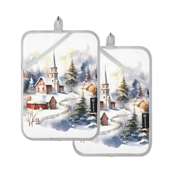 ALAZA Winter Christmas Pot Holders Set of 2 Heat Resistant Kitchen Oven Mitts