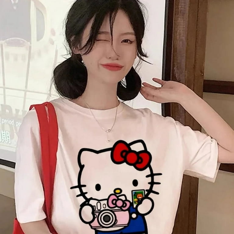 Sanrio Kuromi Hello Kitty T-shirt Y2K Women Loose Short