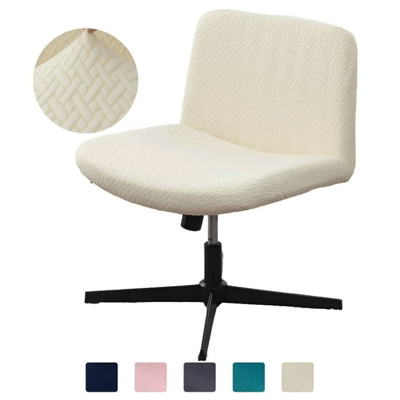 LAMIRO Armless Chair Slipcover,Waterproof Criss Cross Chair Cover,Office Desk Chair Covers,Mid Back Wide Seat Accent Chair Covers (Beige,T-type,No Chair)