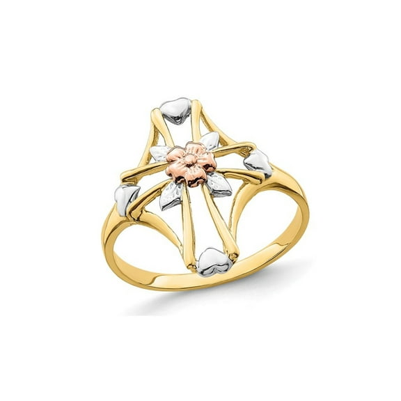 Gem & Harmony Ladies 14K Yellow Gold Polished Cross Ring for Women
