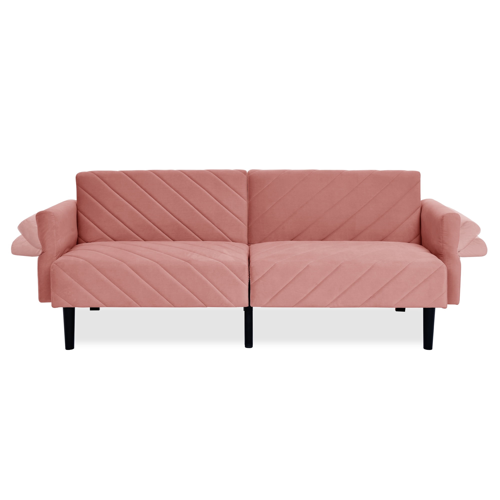 PORKISS 87" Sofa Couch for Living Room, Comfy Velvet Extra Deep Seat Couches with Adjustable Armrests and Backrest, Futon Couch Convertible Folding Sofa Bed, Pink