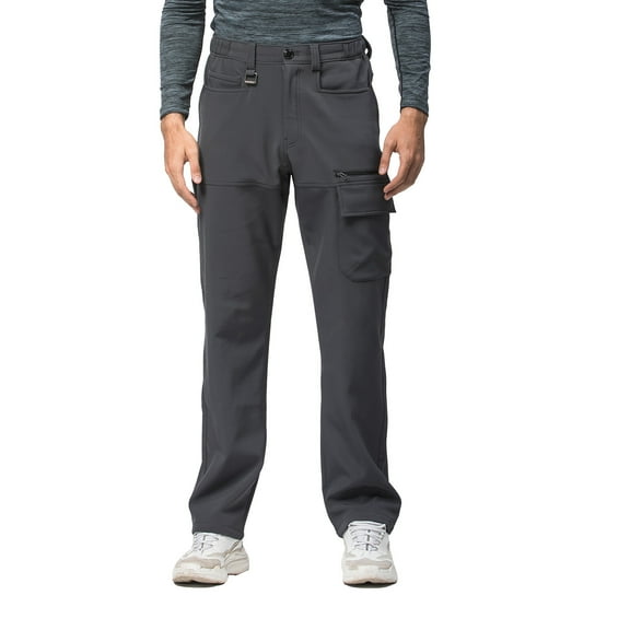 HOOMEUMY Men's Outdoor Waterproof Hiking Pants Quick Dry Lightweight Softshell Pants with Zipper Pockets Gray L