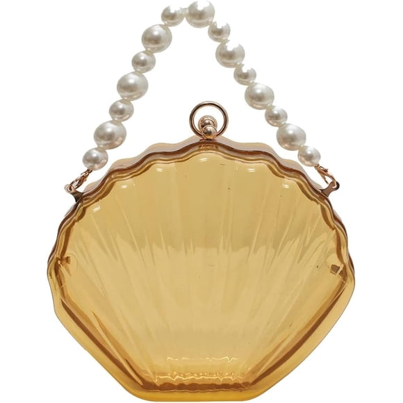 LHSHID Women Acrylic Evening Clutch Bag Shell Clutch Purse Transparent Stadium Approved Crossbody Shoulder Handbag with Pearl