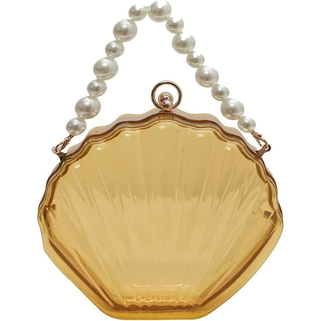 LHSHID Women Acrylic Evening Clutch Bag Shell Clutch Purse Transparent Stadium Approved Crossbody Shoulder Handbag with Pearl