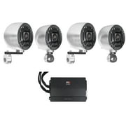 (4) Polk Audio 4" Chrome Tower Speakers+4-Channel Amplifier For ATV/UTV/Cart