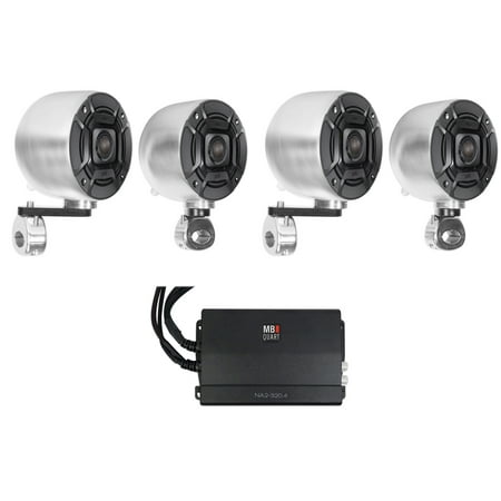 (4) Polk Audio 4" Chrome Tower Speakers+4-Channel Amplifier For ATV/UTV/Cart