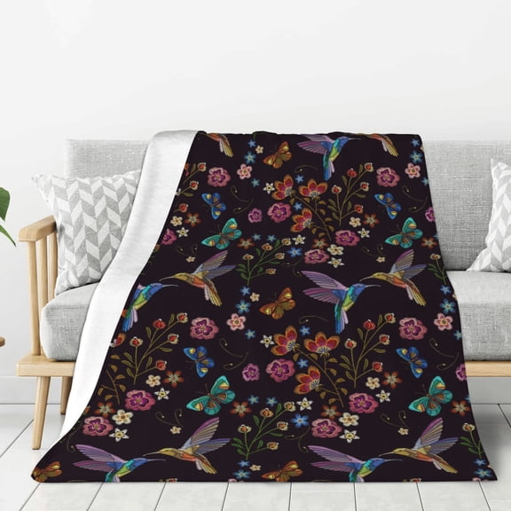 Rateoe Humming Bird And Tropical Flowers Pattern Flannel Throw Blanket, Ultra-soft Blanket for Bed, Couch, Car, Hypoallergenic Anti-pilling blanket-40"x30"(Vertical)