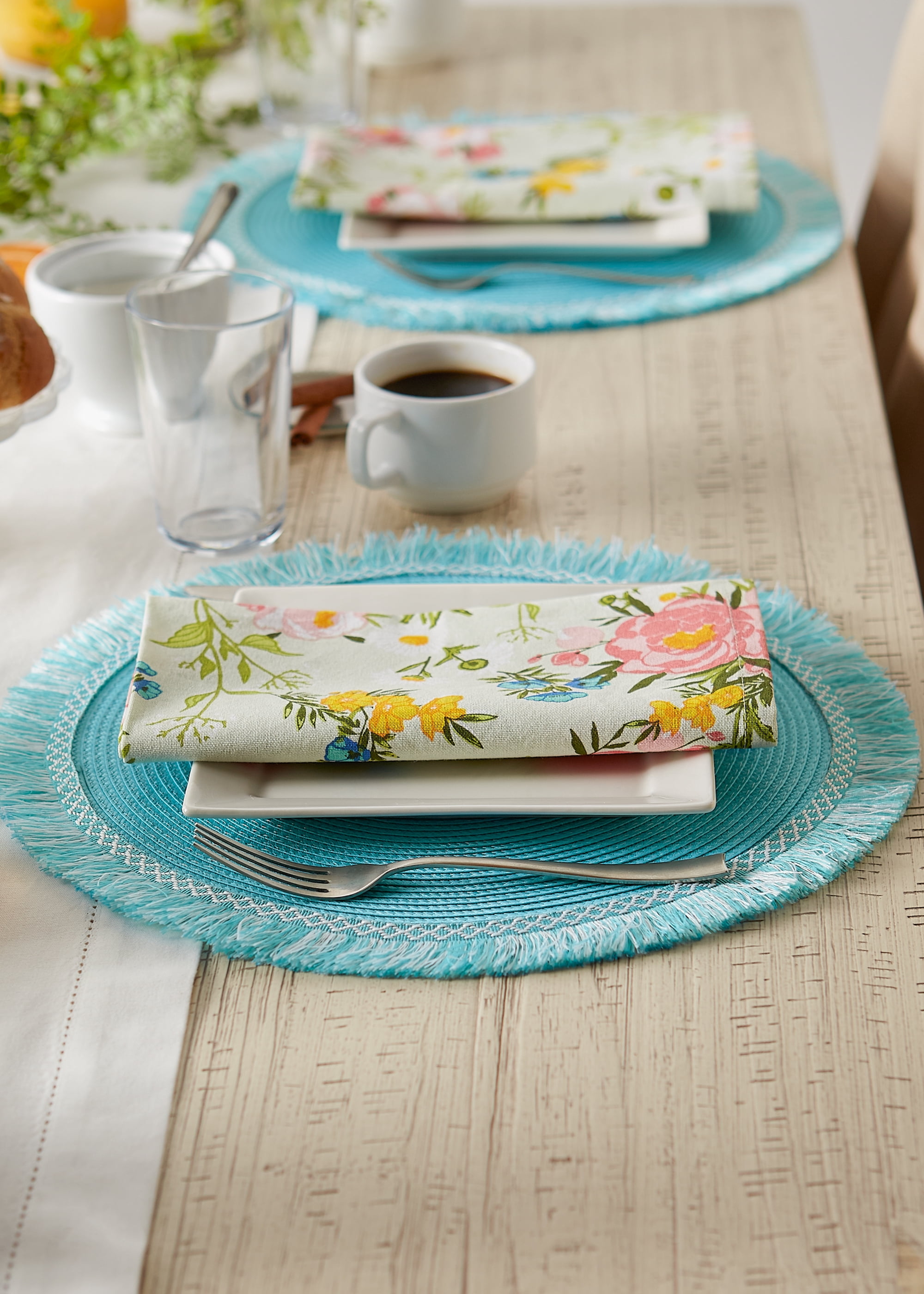 Aqua Round Fringed Placemat Set of 6