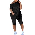 thumbnail image 1 of Traje de pantalón corto holgado de manga corta con un hombro al descubierto para mujer de verano a la moda informal de Color sólido Pompotops hfajkhk134209, 1 of 8
