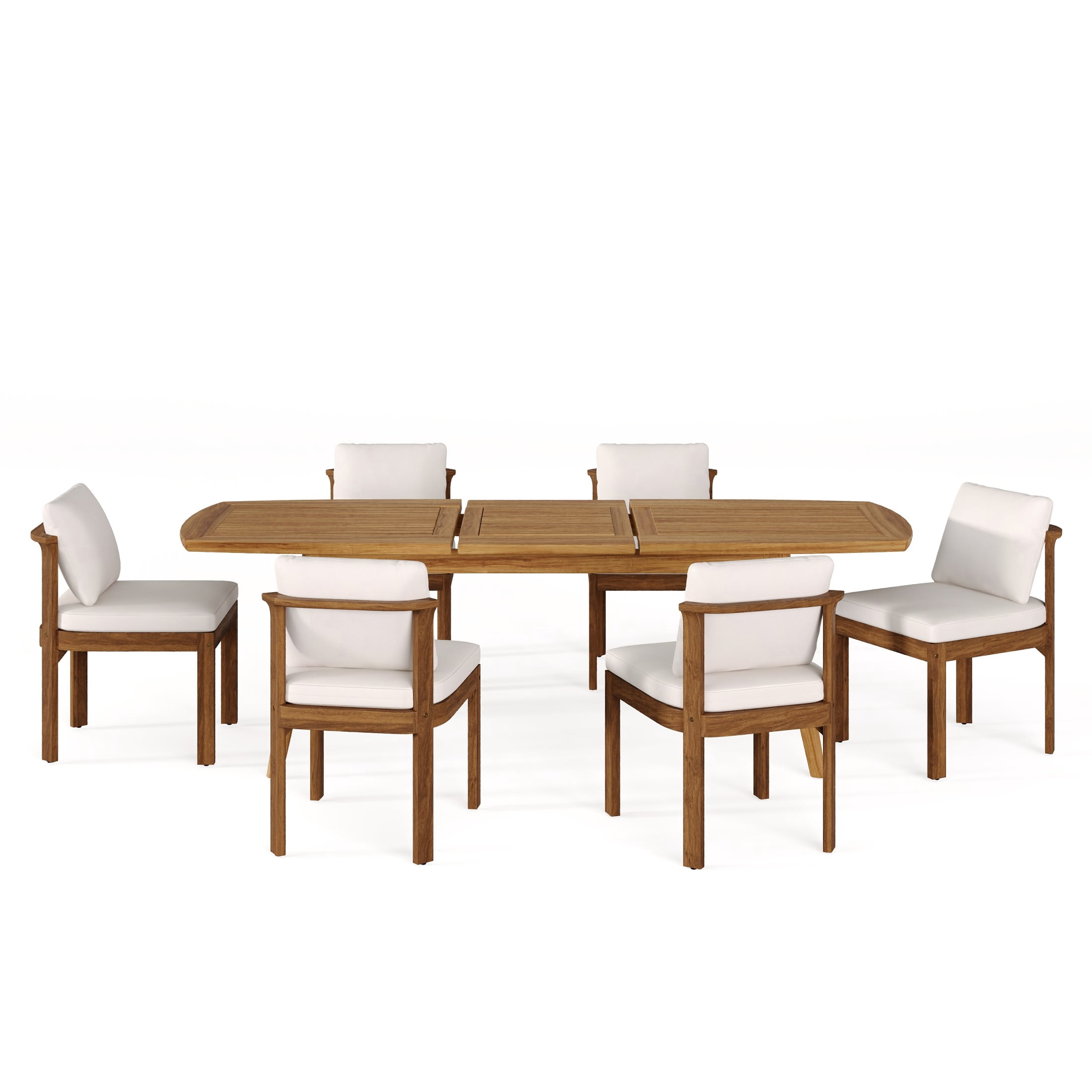 Christopher Knight Home 7-Piece Outdoor Wood Dining Set, Expandable Table with Cream Cushioned Chairs, Brown