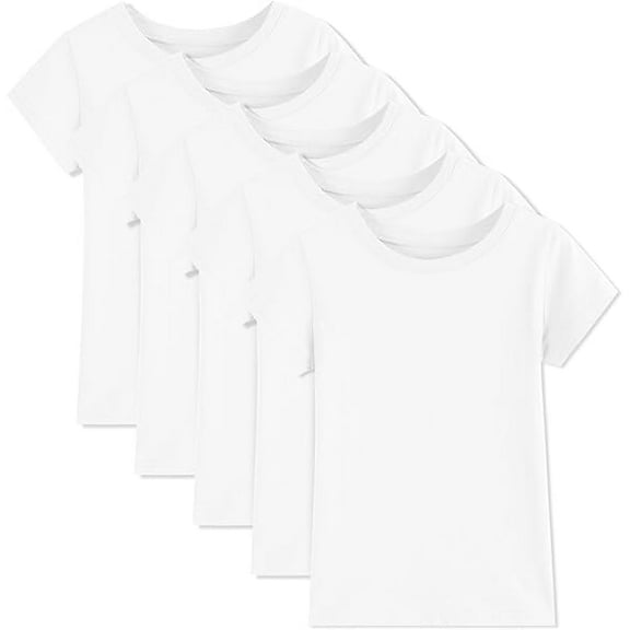 5 Pack Girls/Toddlers Cotton T-Shirts Crewneck Short Sleeve Summer Tops Kids Clothes Tees(2T-12Y)