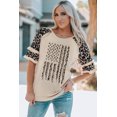 thumbnail image 3 of ABPHQTO Top de manga corta con volantes en capas y estampado de leopardo con bandera estadounidense de color albaricoque para mujer, 3 of 5