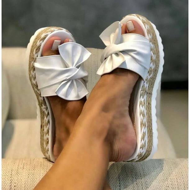 Nuevas zapatillas de Mujer, zapatos planos informales con plataforma y lazo de Color sólido, correas trenzadas a la moda, sandalias para caminar al aire libre, Zapatilla para Mujer Tan Jianjun unisex