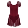 thumbnail image 3 of Alvivi Women's Short Sleeve Backless Skirted Leotards Ballet Dance Dress Gymnastics Bodysuits Burgundy XL, 3 of 7