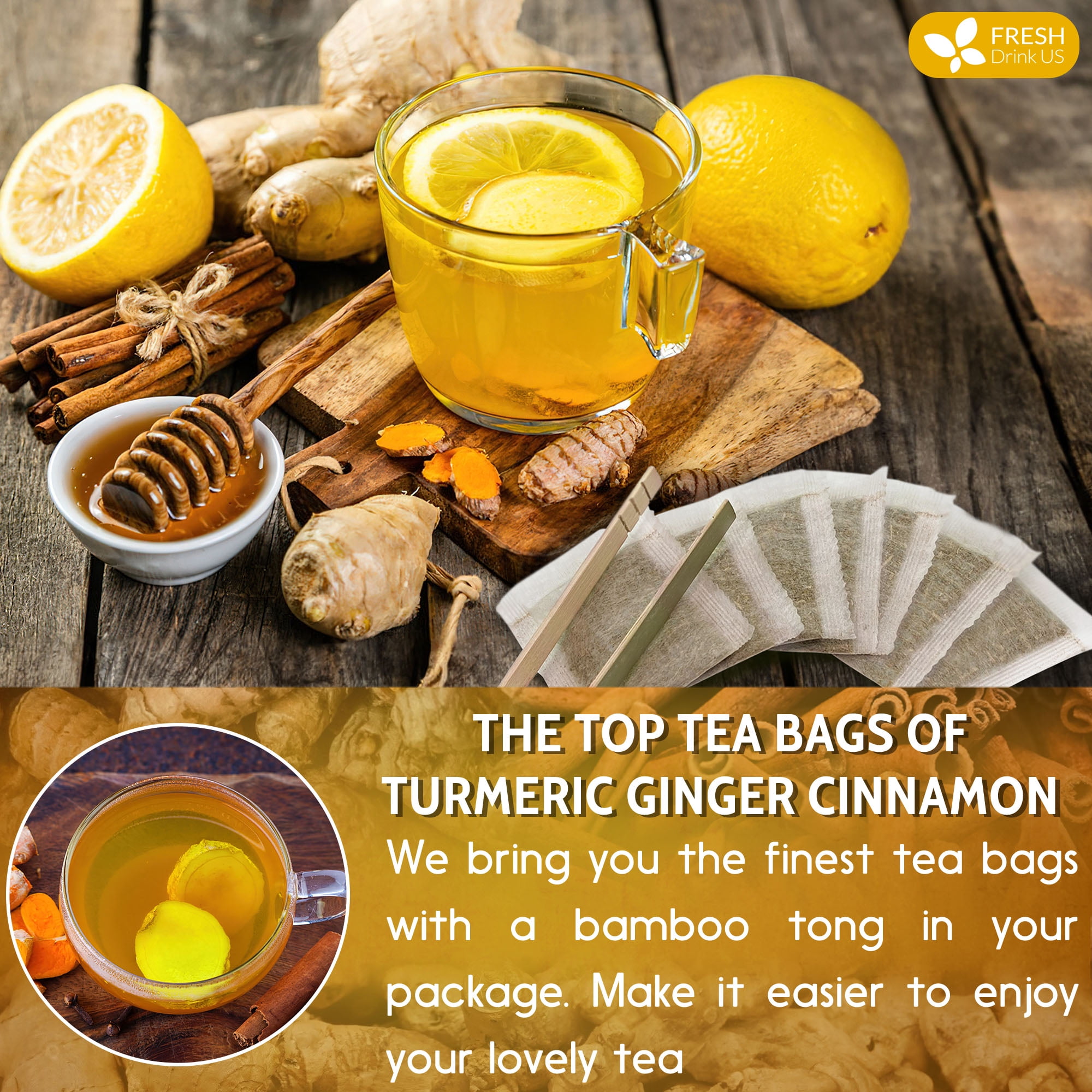 Special 120 Tea Bags Turmeric Ginger Cinnamon, 100% Natural, Hand-made Blend of Turmeric, Ginger, and Cinnamon. Eco-conscious Tea Bags. Herbal Tea, No Sugar, No Caffeine, No Gluten, Vegan.