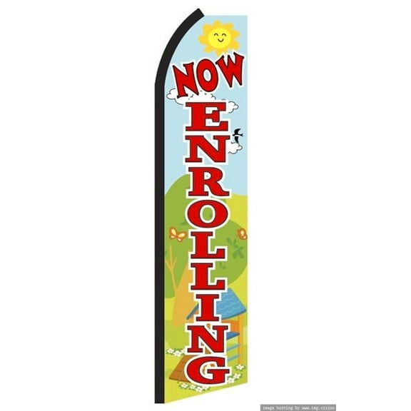 OnPoint Wares| Now Enrolling Preschool Swooper Flag- Pack of 2 | Advertising Flag/Business Flags | 11.5ft x 3.5ft