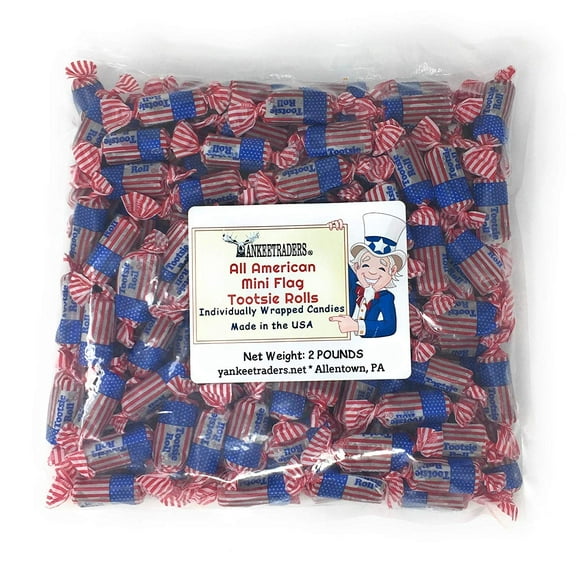 All American Mini Flag Tootsie Roll 2 Pound Party Bag