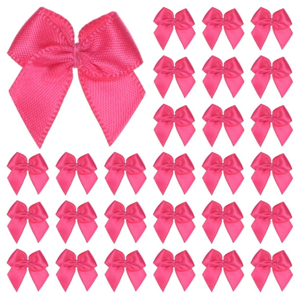 Uxcell 200-Pack Mini Lazo de Cinta Artesanal 1x1 Pulgada de Tela a Cuadros de Satén Rojo Rosa