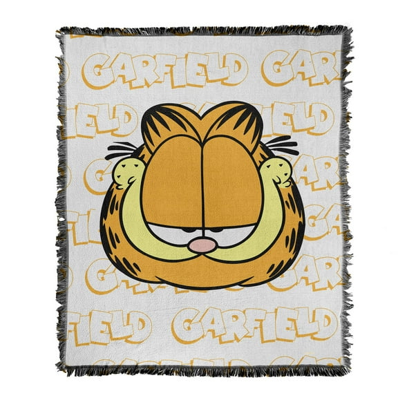 Garfield Blanket, 50'x60' Name Repeat Woven Tapestry Cotton Blend Fringed Throw