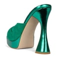 thumbnail image 3 of FSJ Women Open Square Toe Bow Mules Platform Slip on Chunky High Heels Elegant Dress Party Heeled Slides Size 9.5 Green, 3 of 4