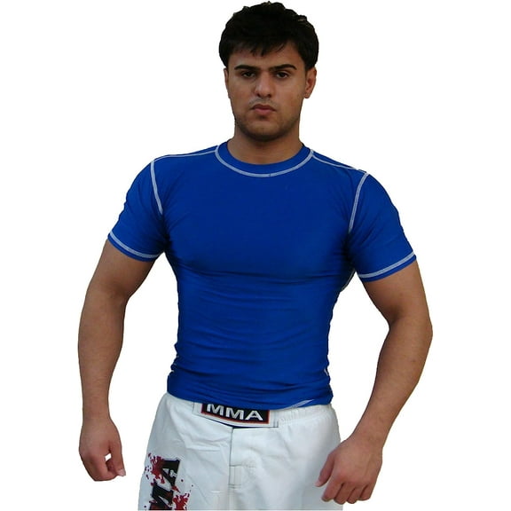 Rash Guard Color Blue Half Sleeve Size M NO Logo Sparring Fitness Rash Guards Grappling, Kickboxing Rash Guards, Fighting, Muay Thai Training Rash Guards