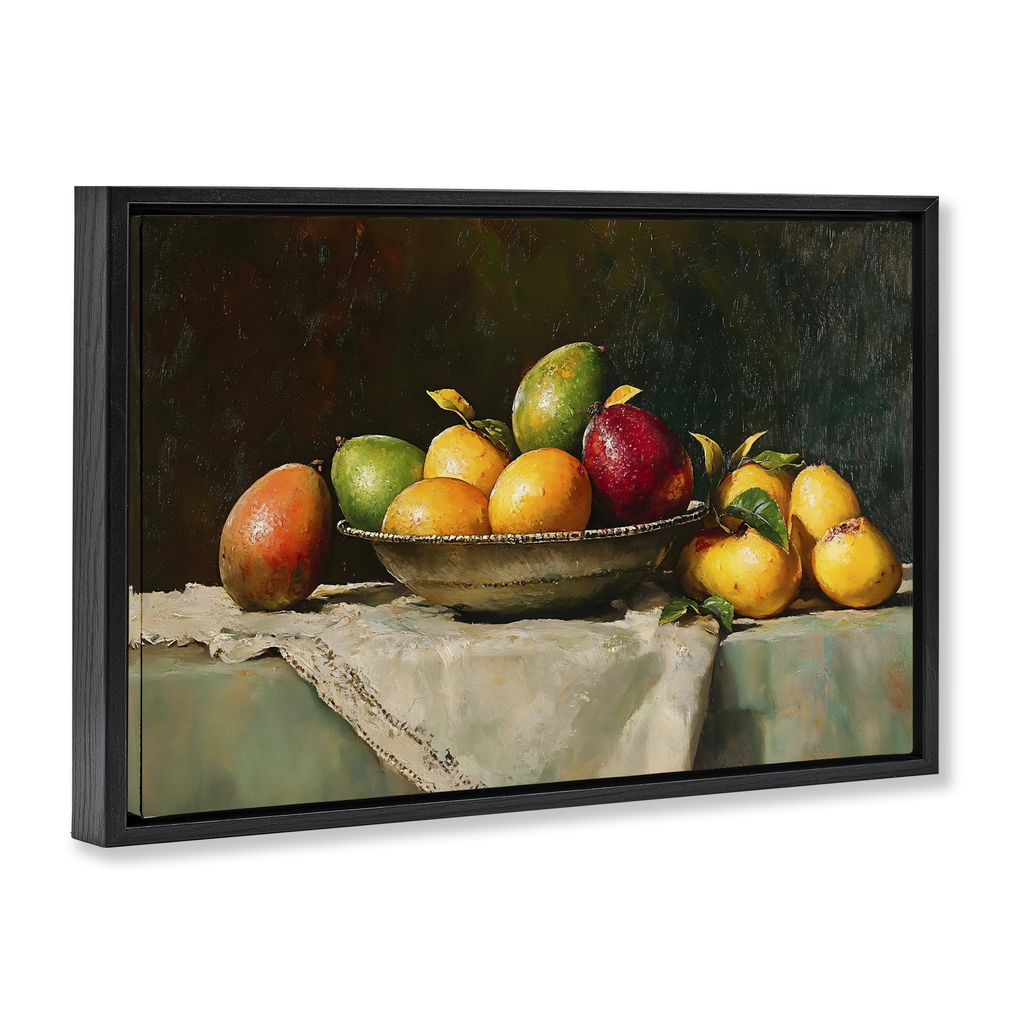 Stupell Industries Fancy Table Fruit Arrangement Black Framed Floater Canvas Wall Art, design by Creative Studio