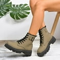 thumbnail image 4 of Work Boots for Men TKYCMSUAKI Sole Combat Ankle Bootie for Women Lace up Side Zipper Riding Short Booties Round Toe Chunky Block Heel Ankle Booties, 4 of 10
