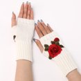 thumbnail image 4 of D-GROEE 1 Pair Women's Wrist Arm Warmers Stretchy Cable Knitted Fingerless Gloves with Flower Embroidery, 4 of 6