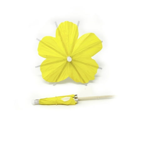 Yellow Hibiscus Flower Paper Drink Umbrella Tiki Luau Party Decor (20/Bag)