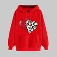 thumbnail image 2 of Goodeals Clearance Deals,Womens Valentine Hoodie Sweatshirts Leopard Valentine's Day Fleece Pullover Plaid Love Heart Graphic Tops Long Sleeve Kanga Pocket Drop Shoulder Shirts(Red,L), 2 of 5