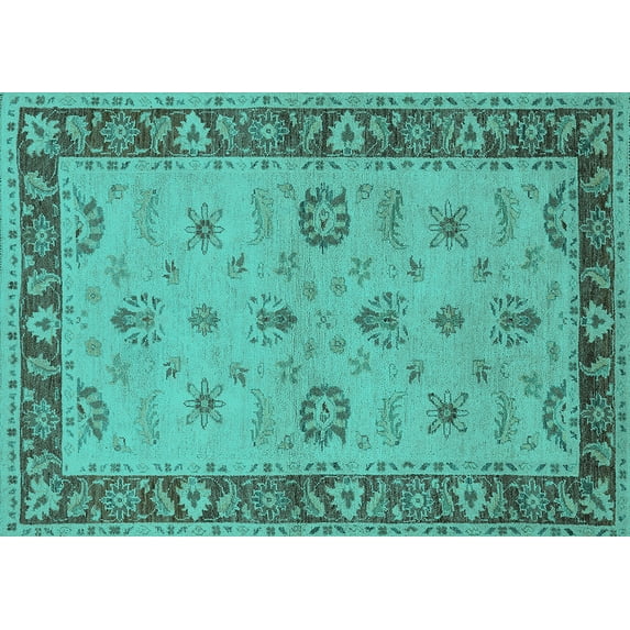 Ahgly Company Indoor Rectangle Oriental Turquoise Blue Traditional Area Rugs, 2' x 4'