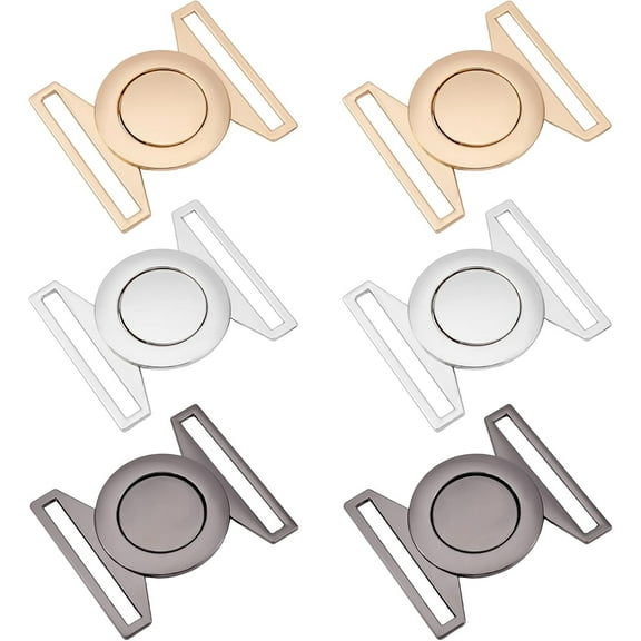 6 Sets 3 Colors Alloy Belt Buckles 1.8x1.5" Round Metal Hook Buckle Fastening Accessories DIY for Down Jackets Coats Windbreakers DIY Waist Belt Making (2 Sets/Color)