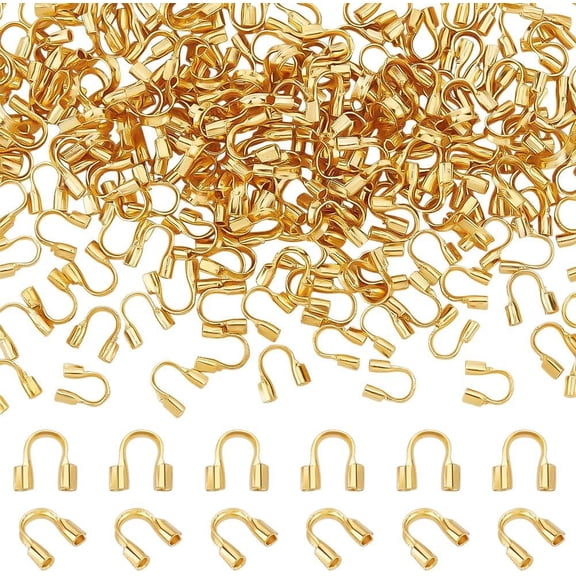 200PCS Brass Wire Guardian and Protectors Golden U Shape Wire Guards Loop Guardian Thread Protectors Jewelry Finding for Earring Bracelet Beading Jewelry Crafts Making Hole: 0.5mm DIY