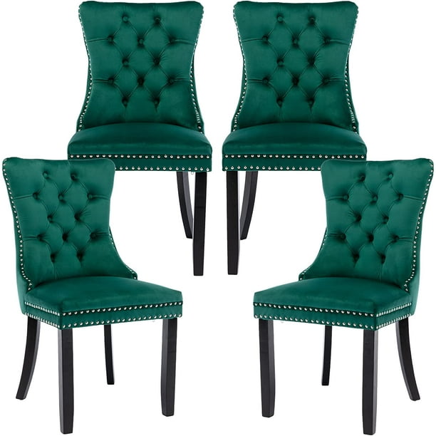 Green Velvet Dining Chairs Set of 4, Kitchen & Dining Room Chairs Set of 4, Tufted Dining Chairs