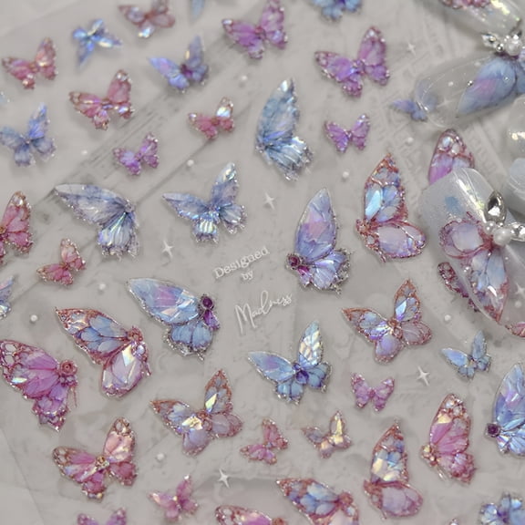 RAGUPEL Butterfly Nail Art Stickers Decals Purple Pink Embossed Nail Decals Shell Light Butterflies Nail Designs Adhesive Sticker Manicure Accessories for Women