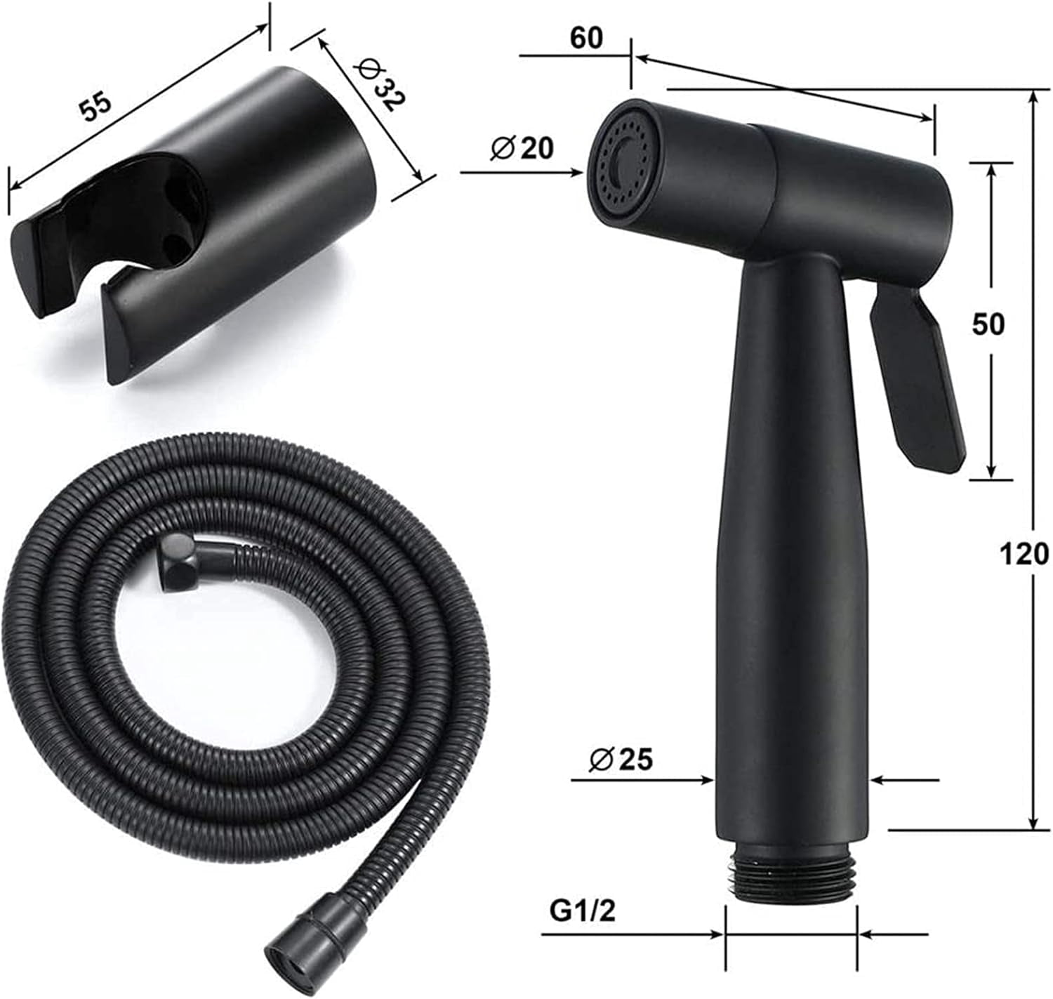 ToiletSprayer Premium Black Stainless Steel Bathroom HandheldToilet Sprayer - Shattaf Sprayer Best Used For Personal Hygiene And Potty Toilet Spray - Perfec