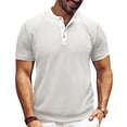 thumbnail image 2 of CIENVNSTG Comfortable Lightweight Basic Mens T-Shirts Waffle Knit Crew Neck 3 Button Solid Color Collarless Short Sleeve Breathable Casual Tops For Summer Daily Outfits White XL, 2 of 5