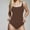 03Brown, variant on Hicidod One Piece Swimsuit Women Tummy Control Sporty Ribbed Slimming Cute Bathing Suit Fashion Color Block Bikini Swimsuits