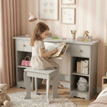 thumbnail image 3 of TLSUNNY Kids Vanity with Lights, Princess Makeup Vanity Desk W/ Open Bookshelf, Cabinet & Shelves, 2 in 1 Toddler Vanity Table & Chair Set, 3 of 12