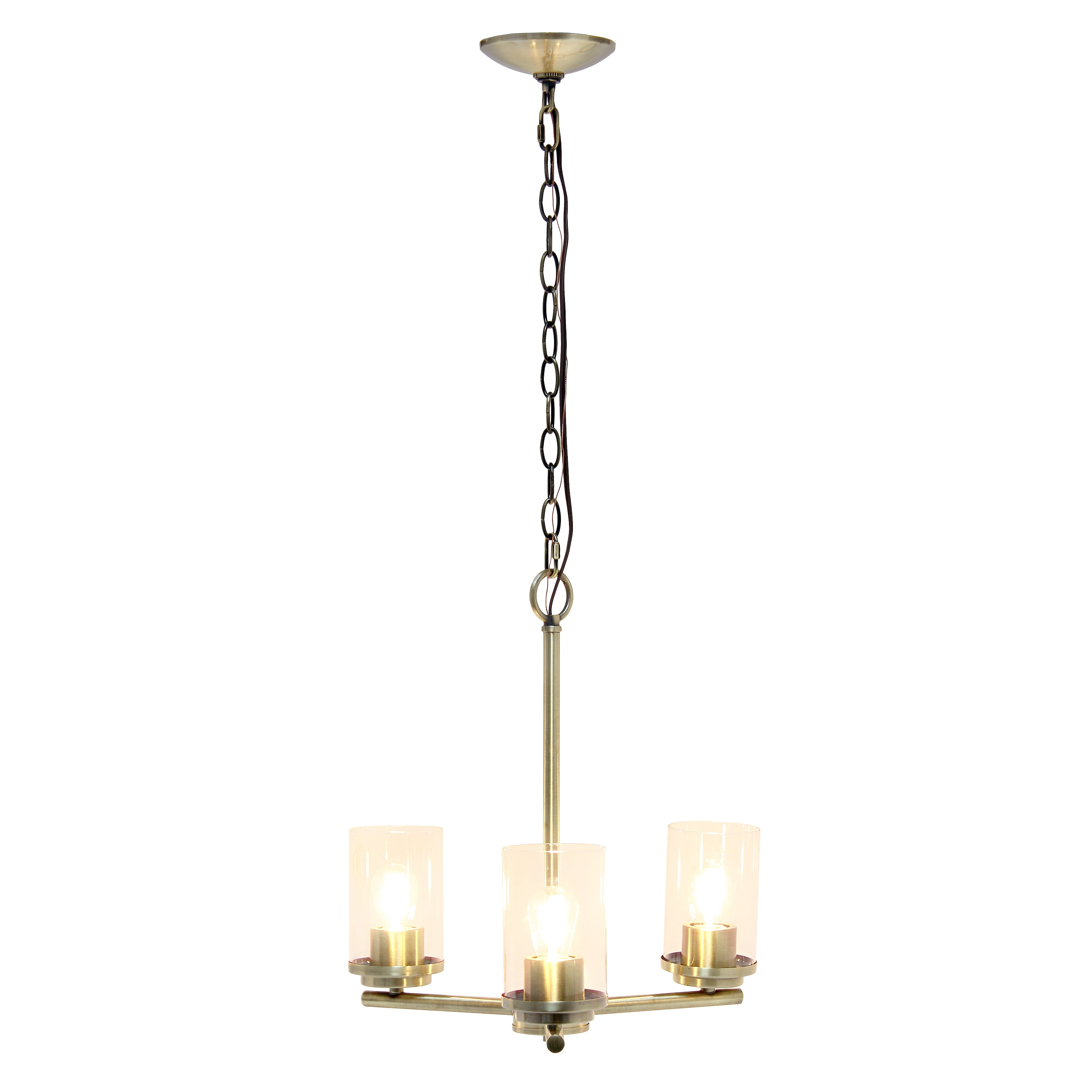 Lalia Home 3-Light 15" Clear Glass And Metal Hanging Pendant Chandelier, Antique Brass
