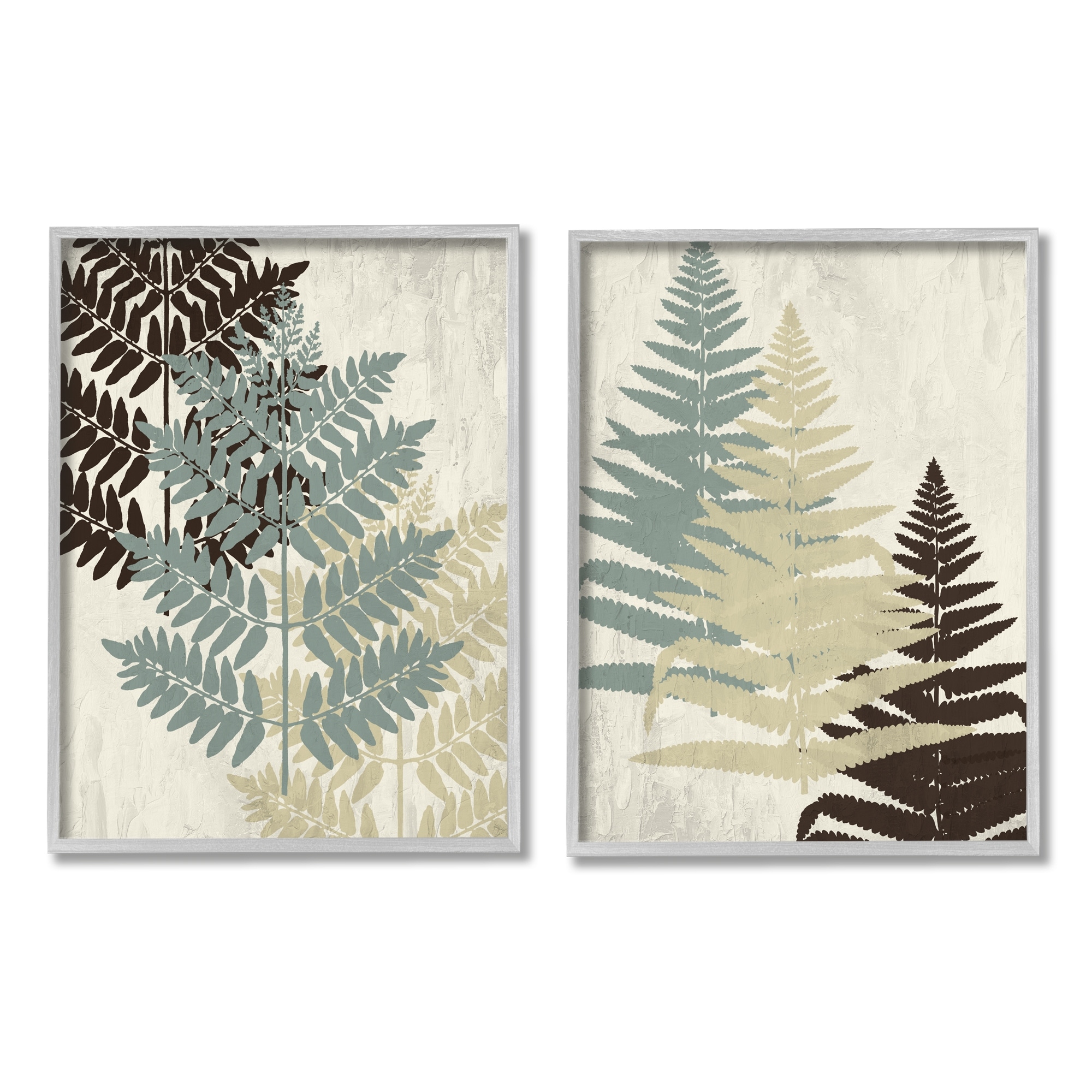 Stupell Industries Forest Fern Branches Layered Plants Neutral Tones Botanical & Floral Painting Gray Framed Art Print Wall Art, 16 x 20, Set of 2