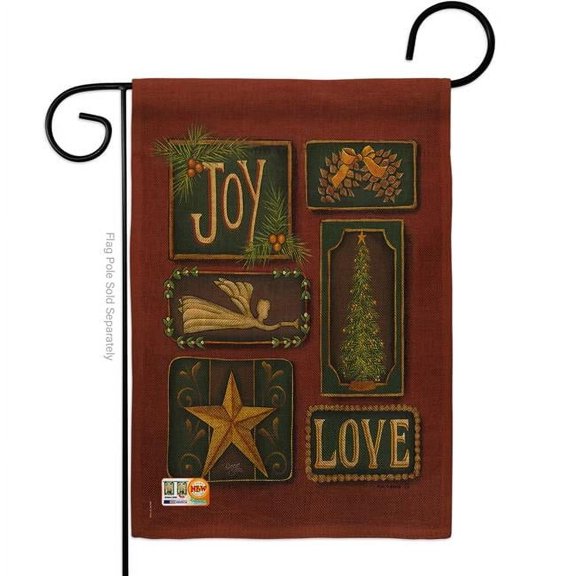 Breeze Decor BD-XM-G-114184-IP-DB-D-US18-SB 13 x 18.5 in. Joy & Love Burlap Winter Christmas Impressions Decorative Vertical Double Sided Garden Flag