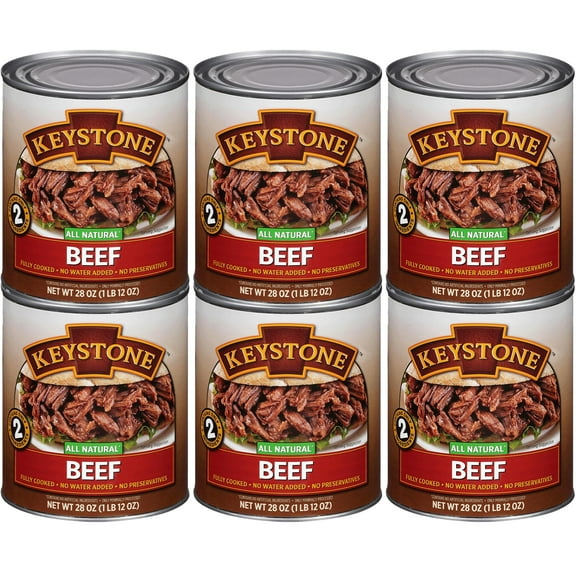 Keystone Meats All SCH4 Natural Heat and Serve Beef Cooked Canned Meat Long Shelf Life Emergency Survival Canned Food Ready to Eat No Water No Preservatives Gluten Free Made in USA Pack of 6