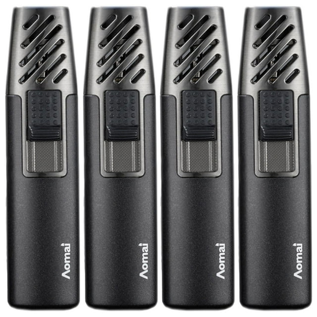 Encendedor Compacto Resistente TorchyBlack 4 Pzas Negro Recargable Metal Gas Butano.